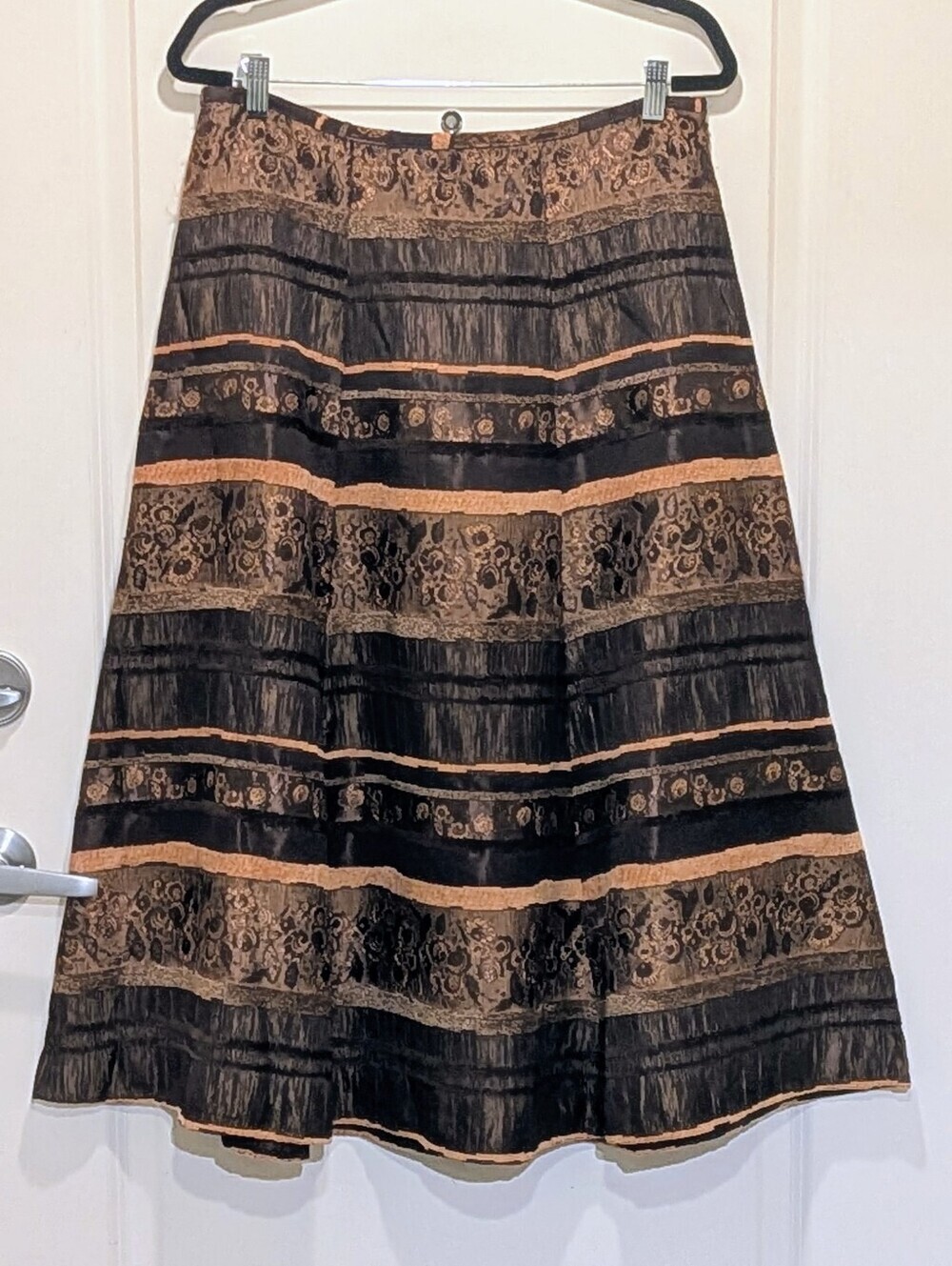 EUC 90s Gilani 14 Vintage A-Line Skirt with Bands of Brown and Gold Fabric
